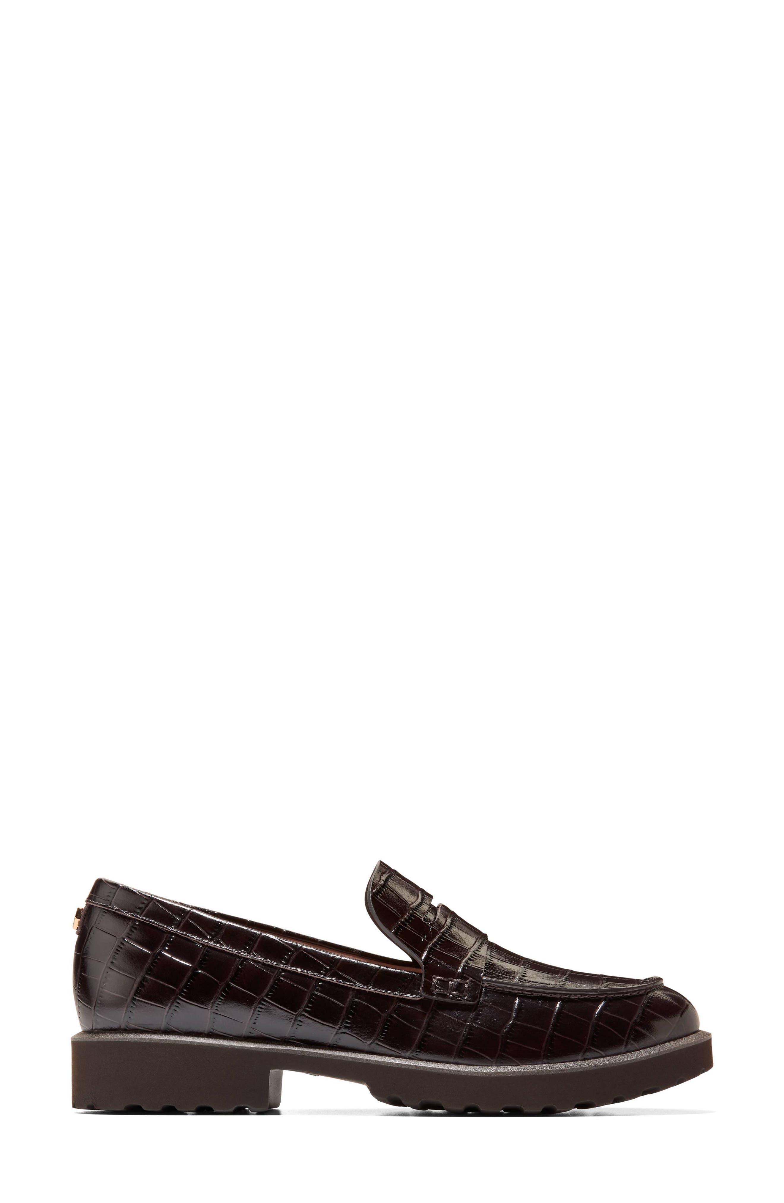 Gwendolyn Penny Loafer, Alternate, color, DARK CHOCOLATE CROC PRINT