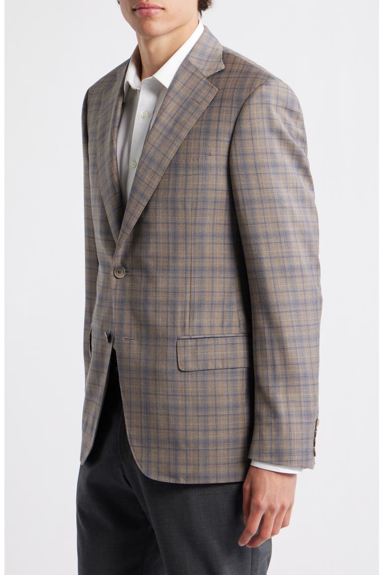 Tan & Blue Double Check Slub Wool Sport Coat, Alternate, color, TAN