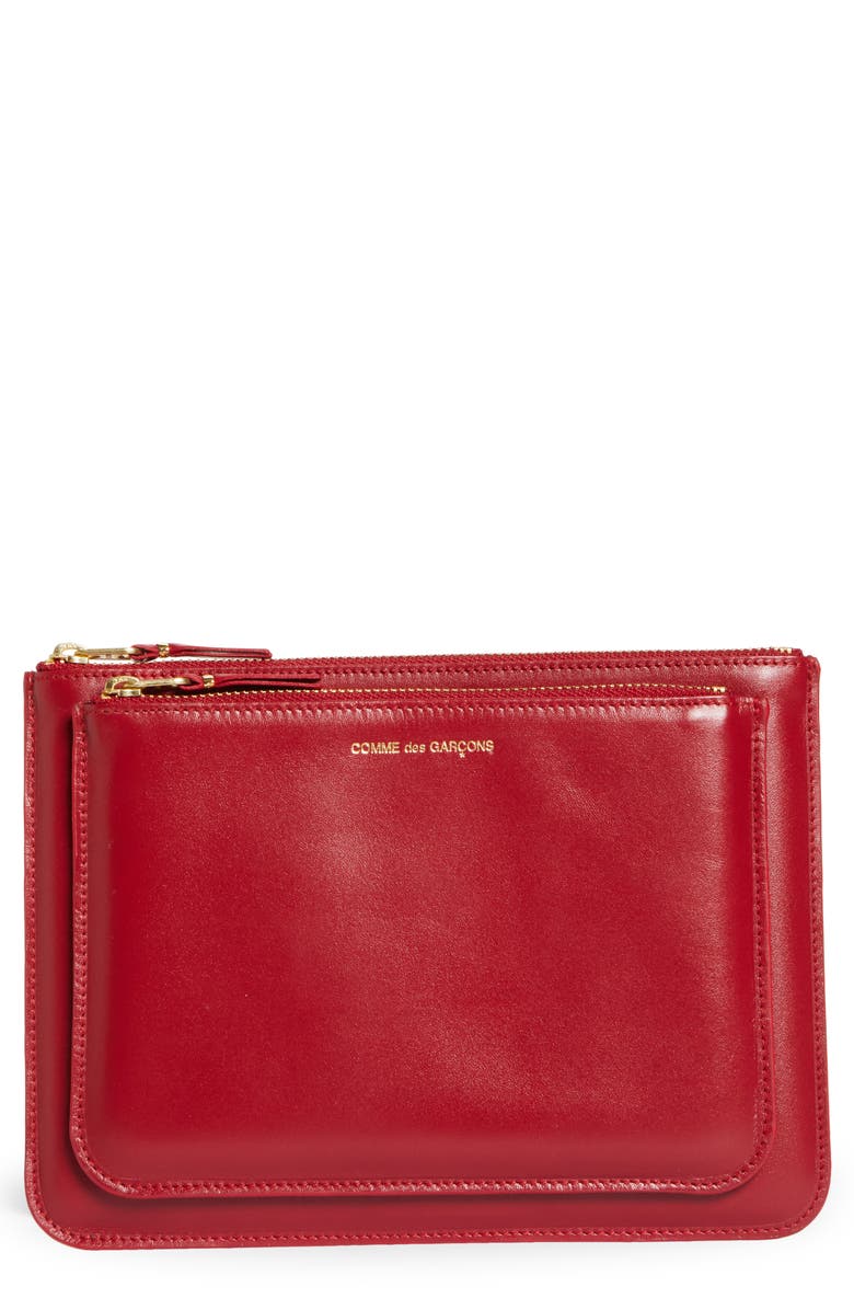 Comme des Garçons Wallets Outside Pocket Leather Zip Pouch, Main, color, Red