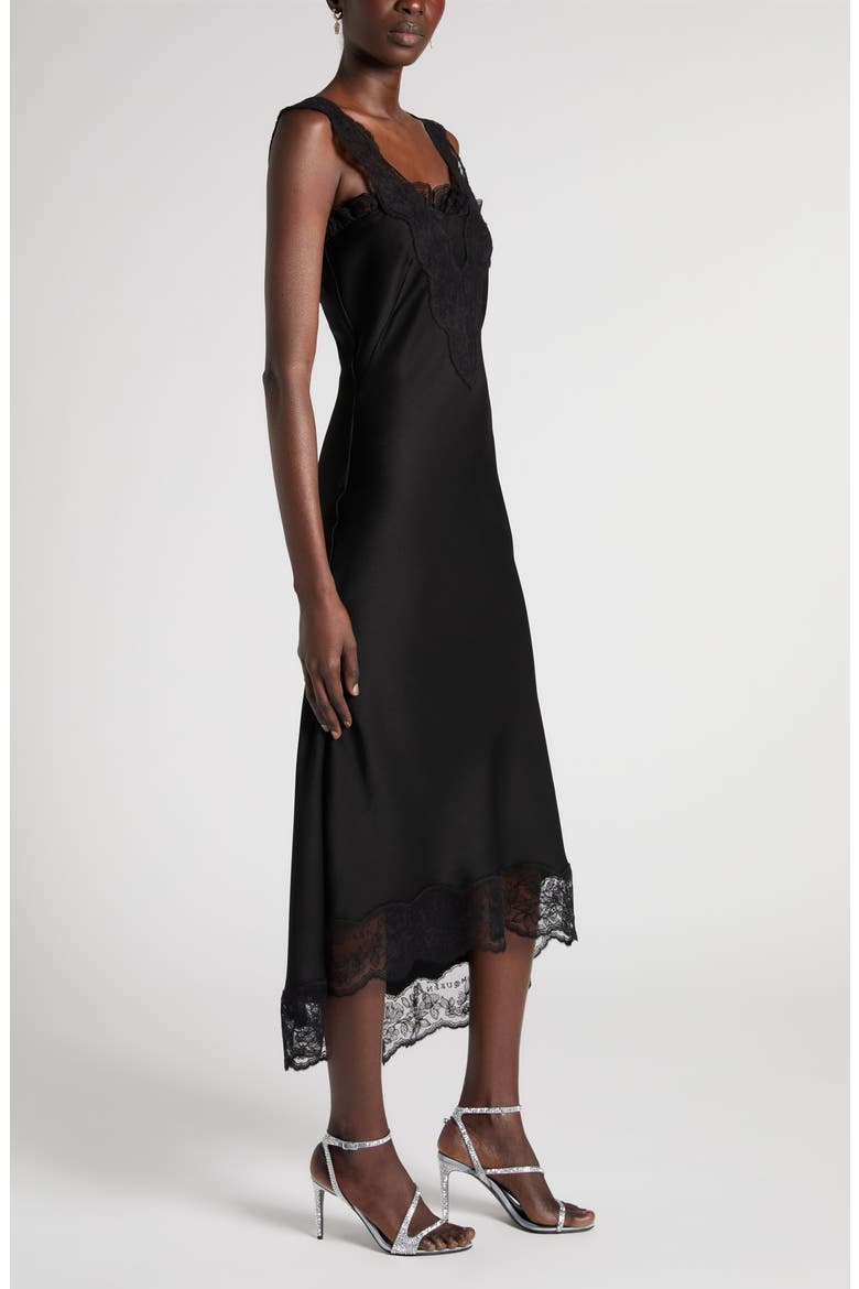 Lace Trim Satin Cocktail Dress, Alternate, color, BLACK