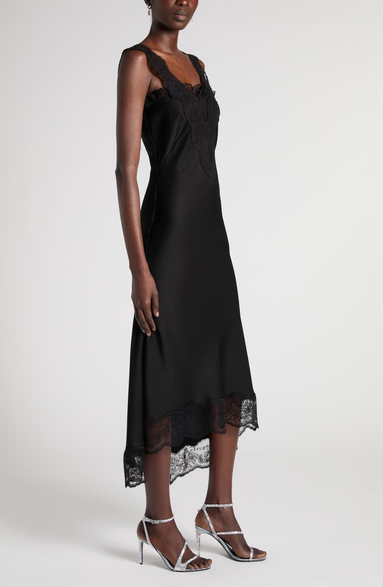 McQueen Lace Trim Satin Cocktail Dress, Alternate, color, Black