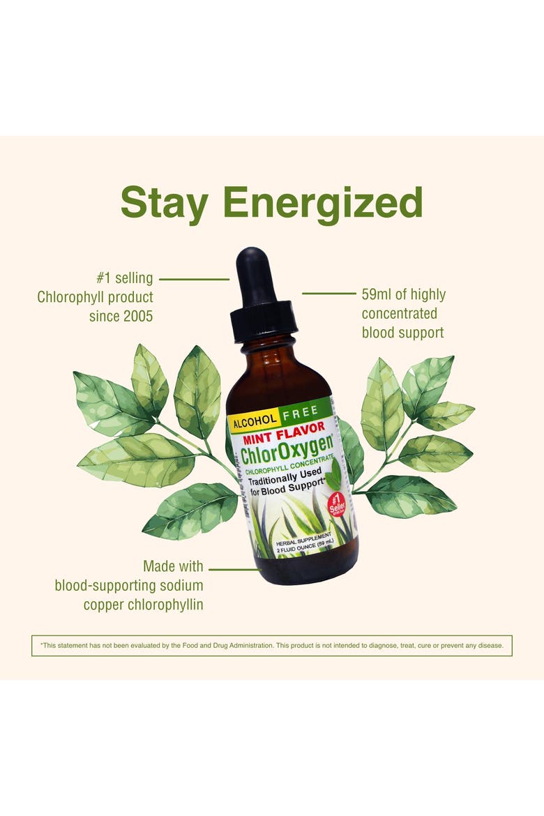 ChlorOxygen Chlorophyll Concentrate - Highly-Concentrated Energy Support - Aids Healthy Blood Circulation - Natural Vitality Support - Alcohol-Free - Mint, 2 fl oz, Alternate, color, No Color
