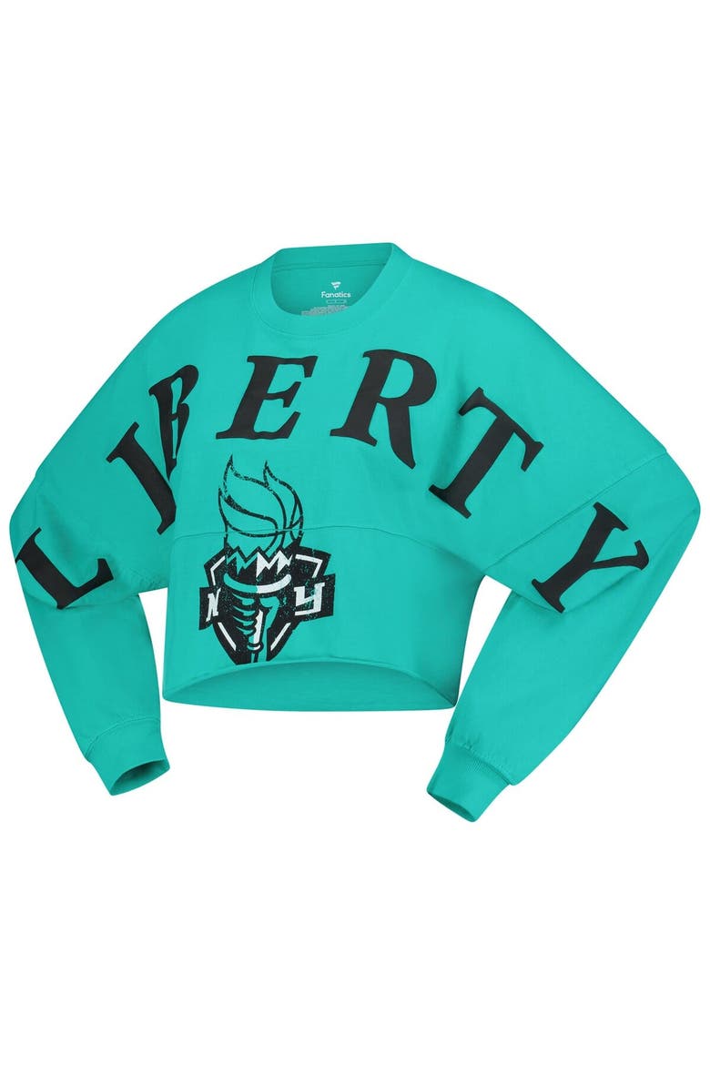 Women's Spirit Jersey Mint New York Liberty Jumbo Print Oversized Cropped Long-Sleeve T-Shirt, Alternate, color, Mint