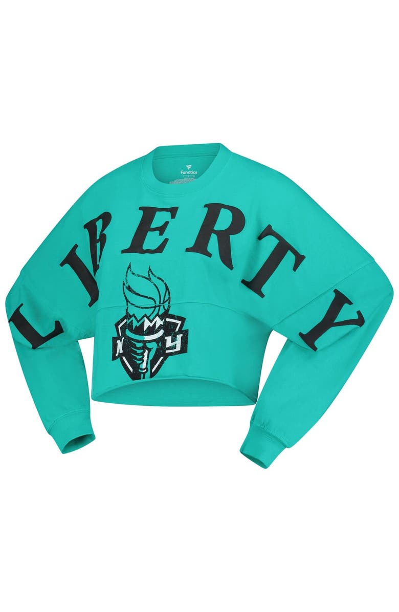 SPIRIT JERSEY Women's Spirit Jersey Mint New York Liberty Jumbo Print Oversized Cropped Long-Sleeve T-Shirt, Alternate, color, Mint
