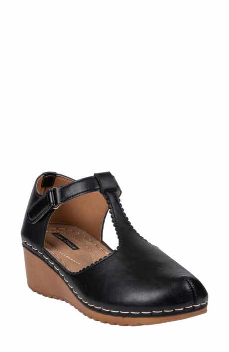 Mondo Faux Leather T-Strap Wedge Clog