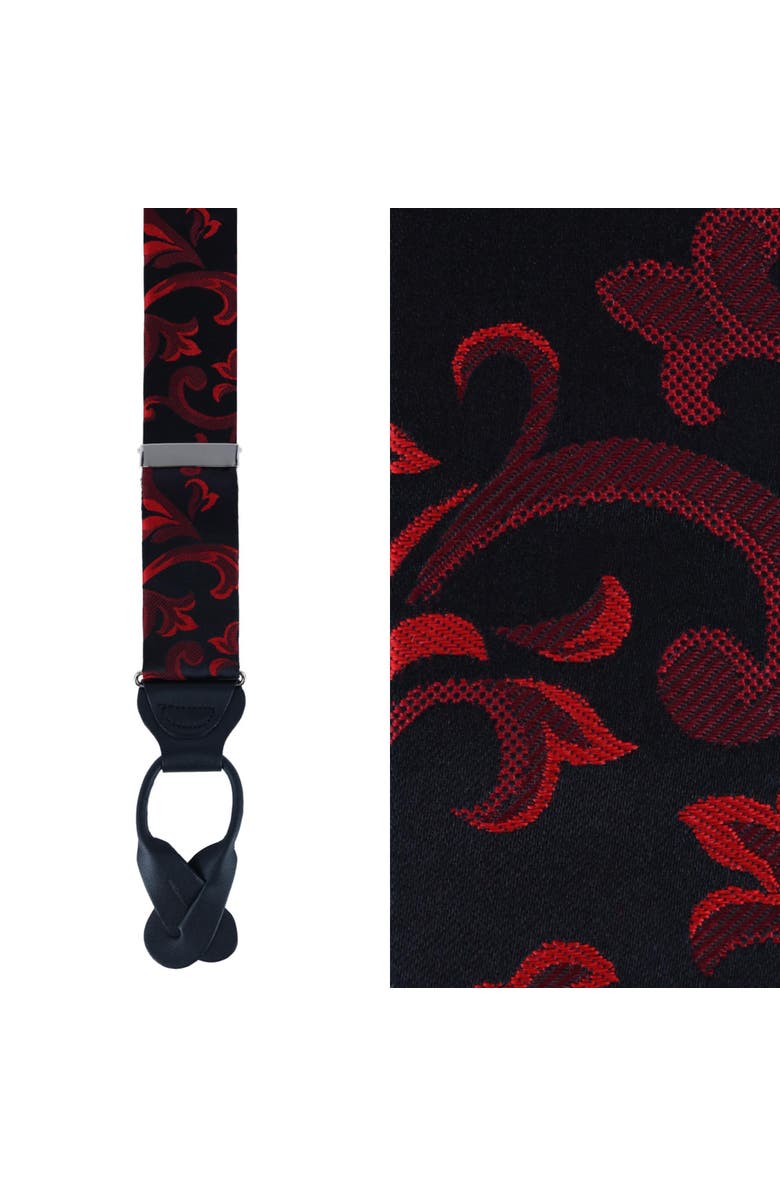 Trafalgar Christian the Romantic Brocade Silk Button End Suspenders, Main, color, Red