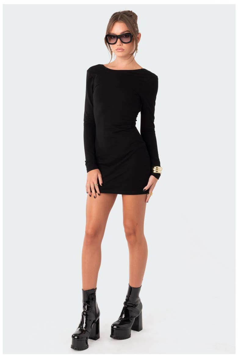 Ellie Long Sleeve Open Back Minidress, Alternate, color, BLACK