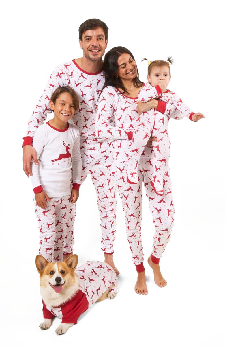 Leveret Kids Footed Printed Cotton Matching Family Holiday Pajamas, Argyles 
Holiday Prints, Alternate, color, Reindeer