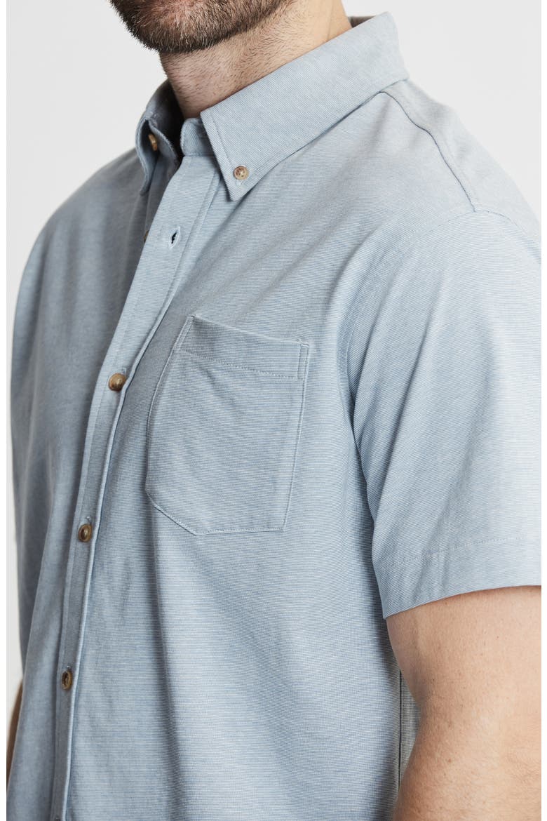 Short Sleeve Cotton Knit Button-Up Shirt, Alternate, color, BLUE