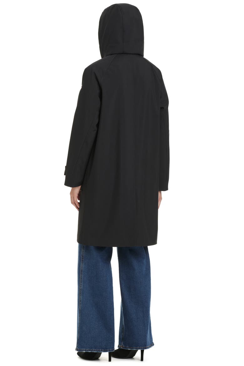 Contrast Collar Longline Raincoat, Alternate, color, BLACK