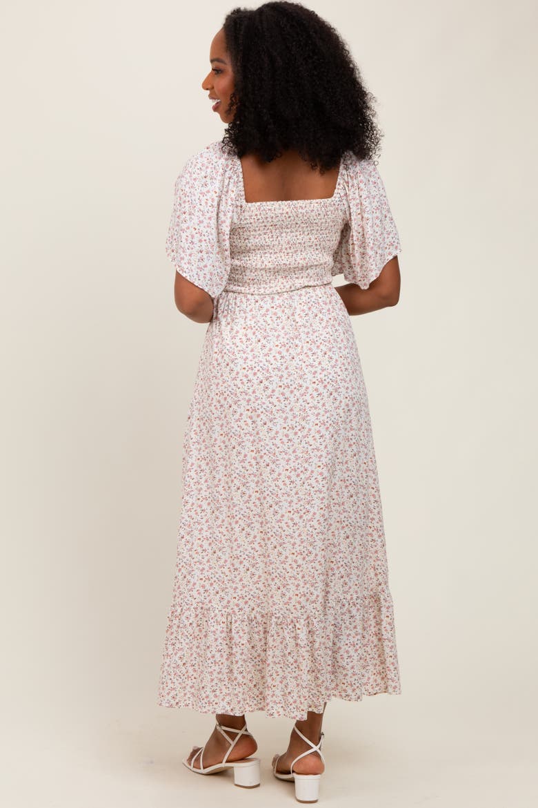 Ditsy Floral Smocked Midi Dress, Alternate, color, Cream