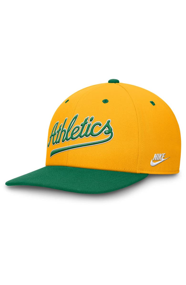 Nike Men's Nike Gold/Green Athletics Cooperstown Collection Pro Performance Snapback Hat, Alternate, color, 