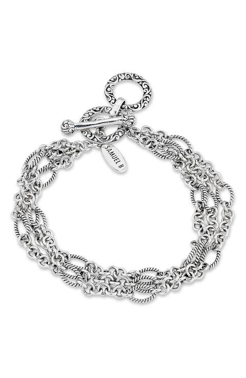 Sterling Silver Triple Chain Toggle Bracelet