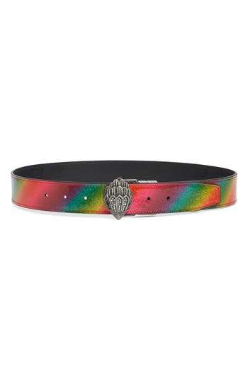 Kurt Geiger London Eagle's Head Buckle Reversible Leather Belt In Multi