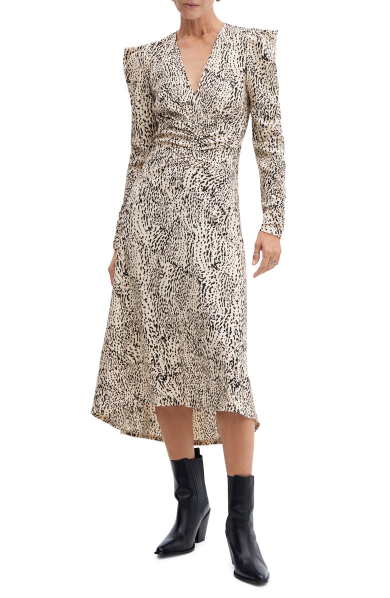 MANGO Ruched Long Sleeve Midi Dress, Main, color, 