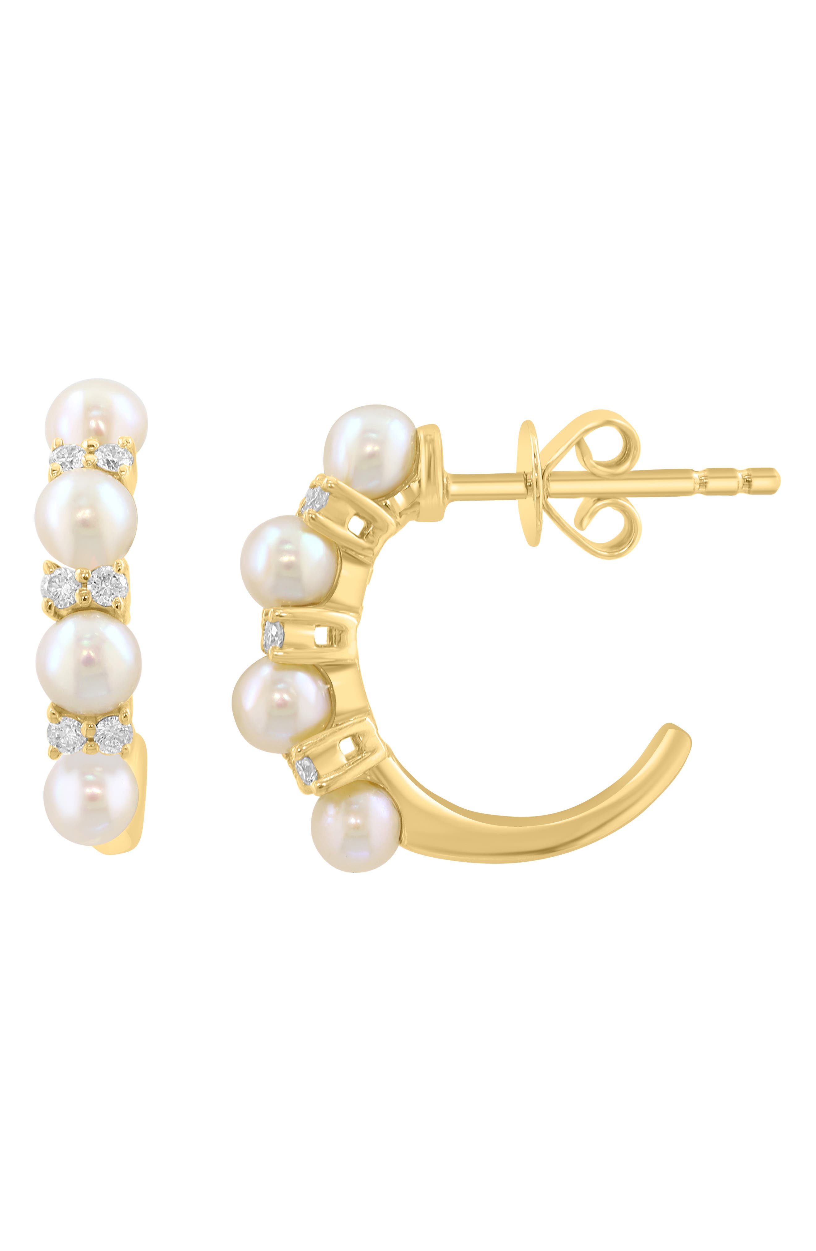 EFFY Diamond & Freshwater Pearl Hoop Earrings