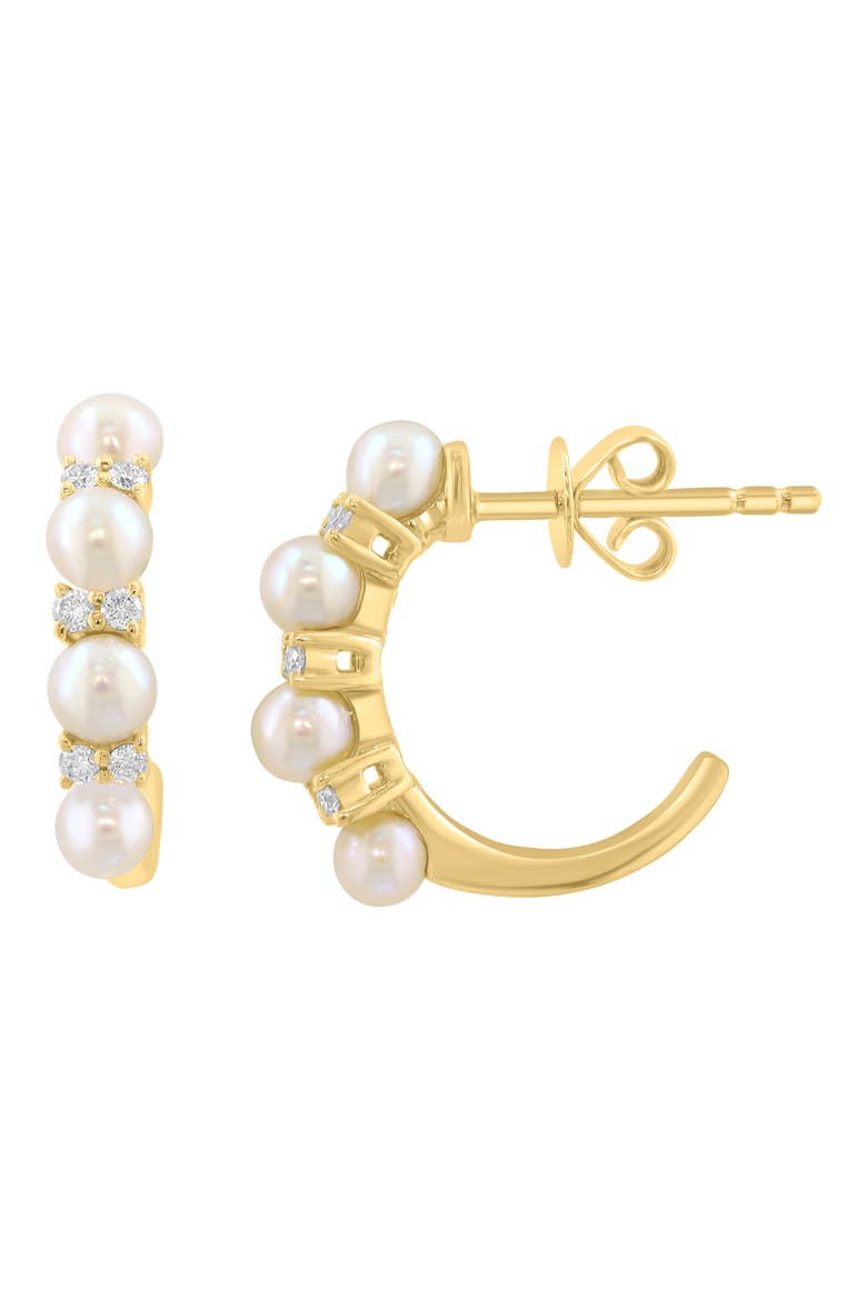 Diamond & Freshwater Pearl Hoop Earrings, Main, color, WHITE