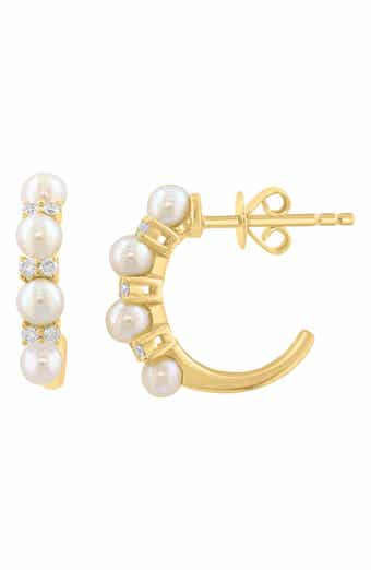 Diamond & Freshwater Pearl Hoop Earrings