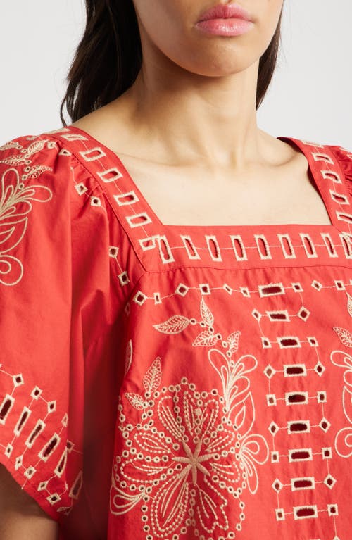 Rails Laine Embroidered Eyelet Square Neck Cotton Top In Terracotta