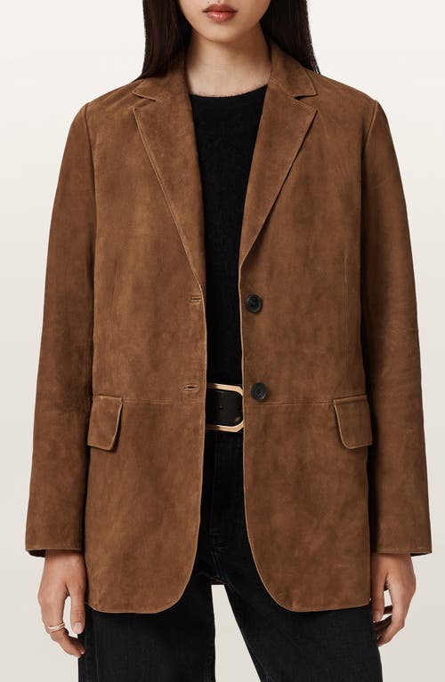 Allsaints Womens Sugar Brown Arna Lapel-collar Single-breasted Suede Blazer Xs In Brown