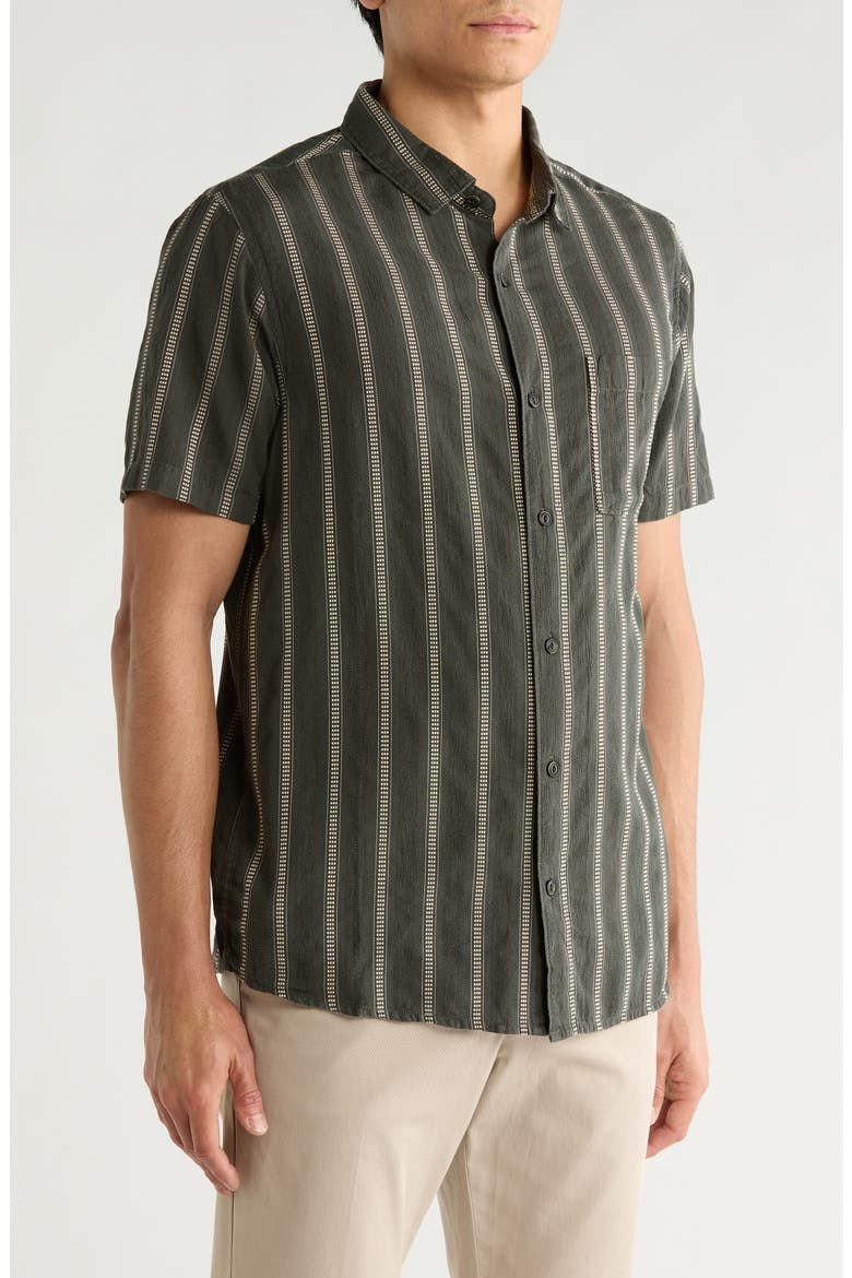 Crosswinds Short Sleeve Cotton Blend Dobby Button-Up Shirt, Alternate, color, ONYX