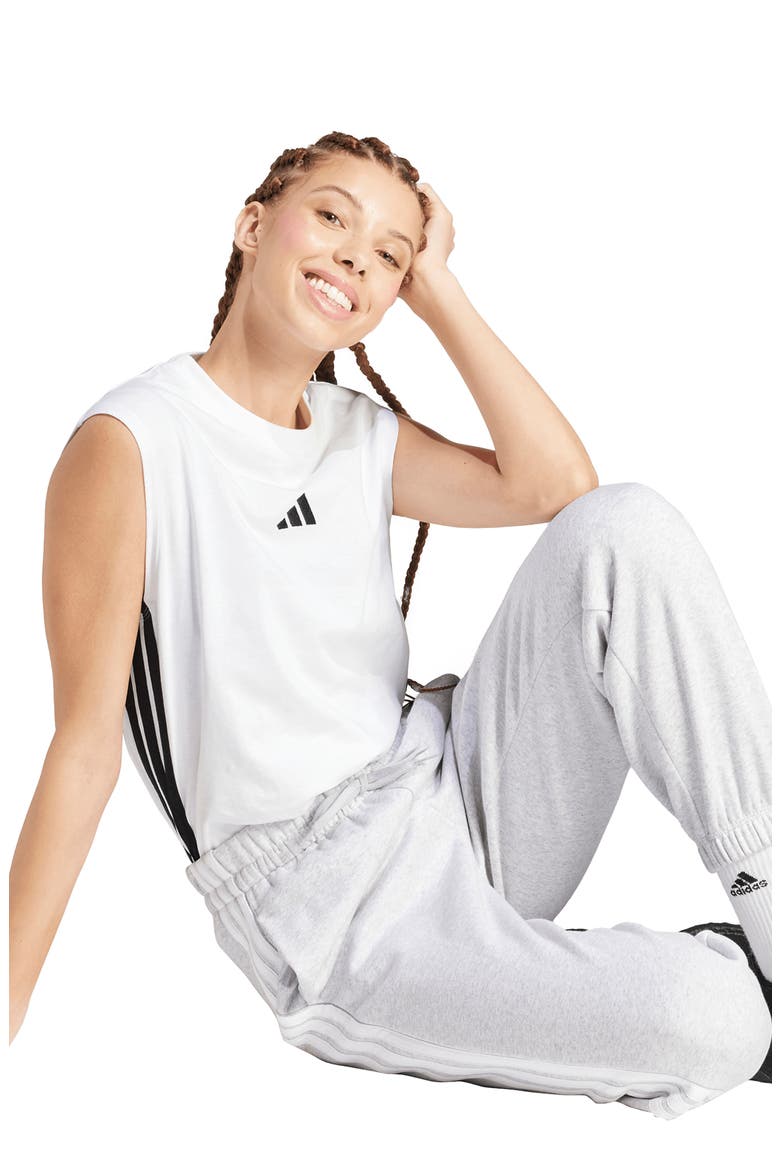 Essentials 3-Stripes Fleece Jogger Pants, Alternate, color, LIGHT GREY HEATHER/ WHITE