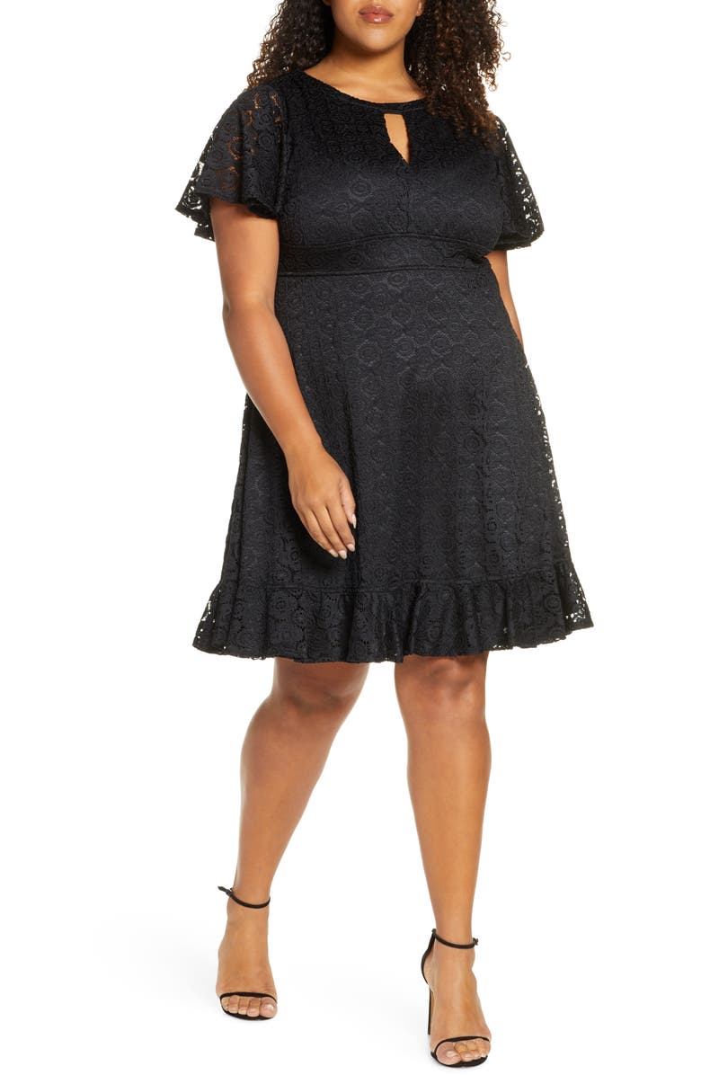 Kiyonna Middleton Ruffle Hem Lace Dress, Main, color, 