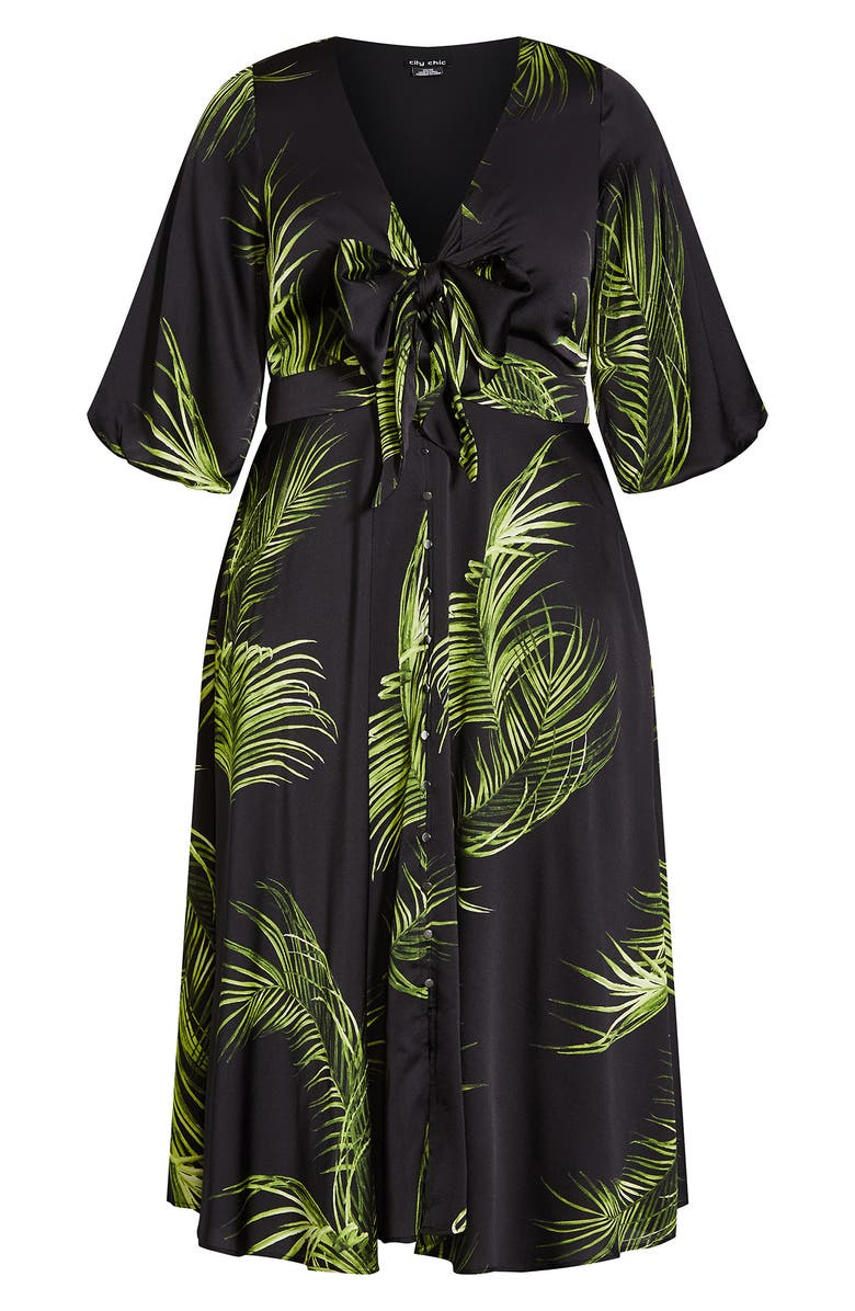 City Chic Foliage Print Satin Midi Dress, Alternate, color,