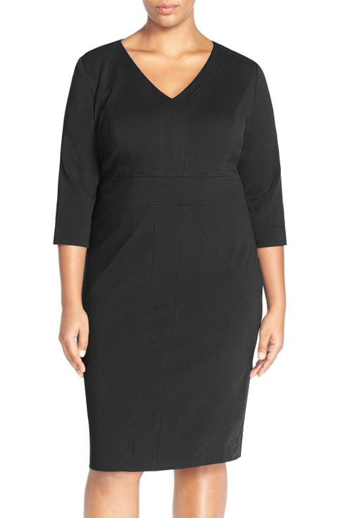 Seamed Italian Ponte Sheath Dress (Plus Size)