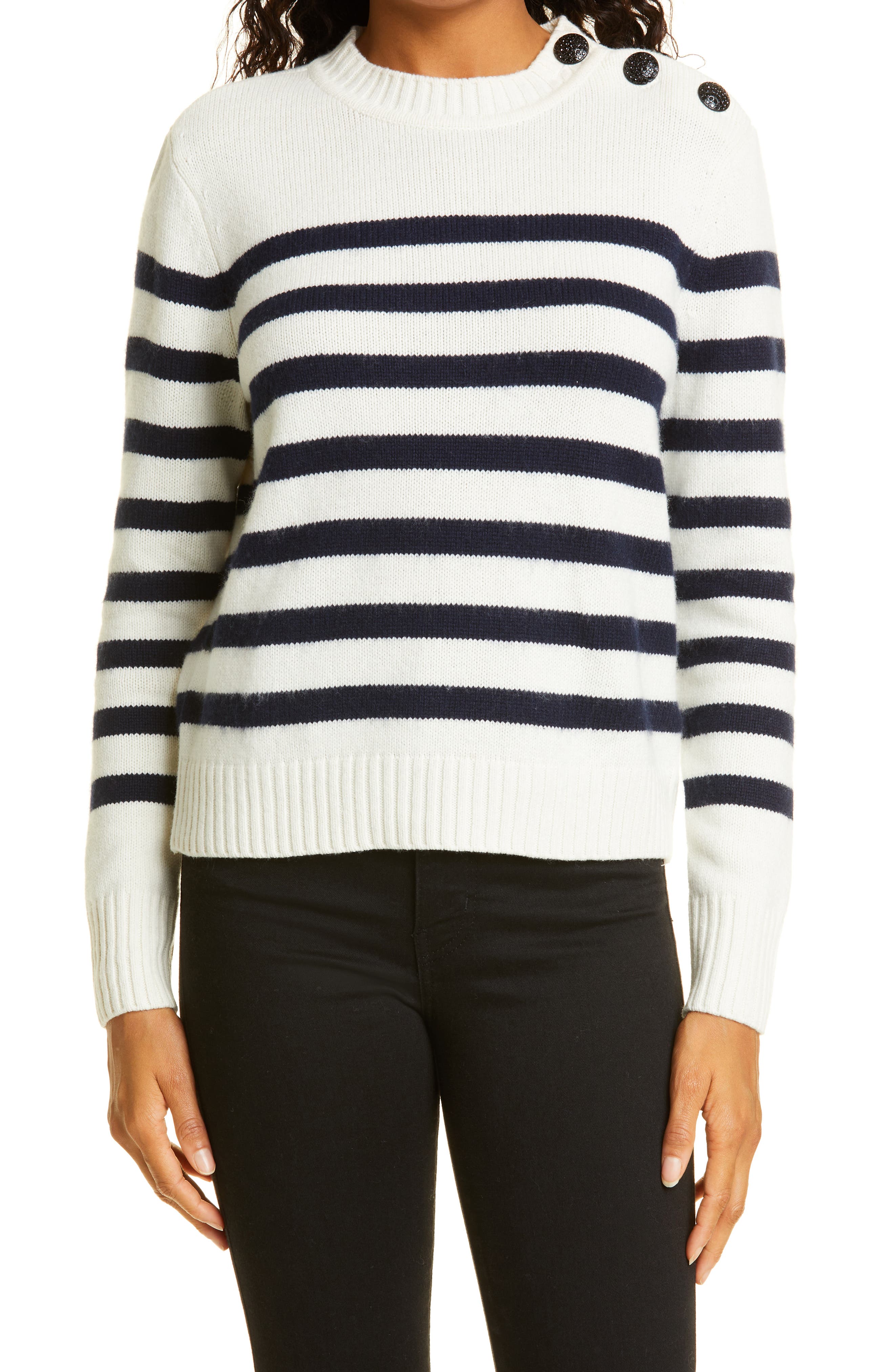 ba&sh Sean Stripe Button Shoulder Sweater (Women) | Nordstromrack