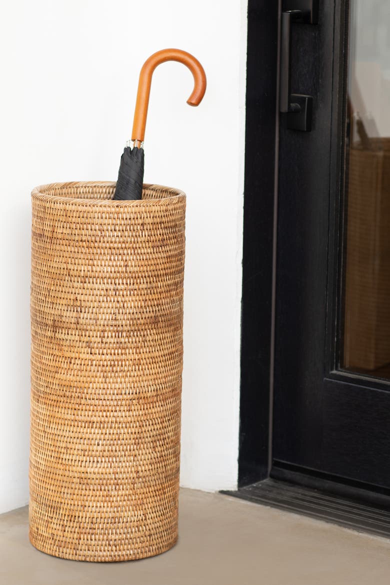 Artifacts Rattan Round Umbrella Basket, Alternate, color, Honey Brown