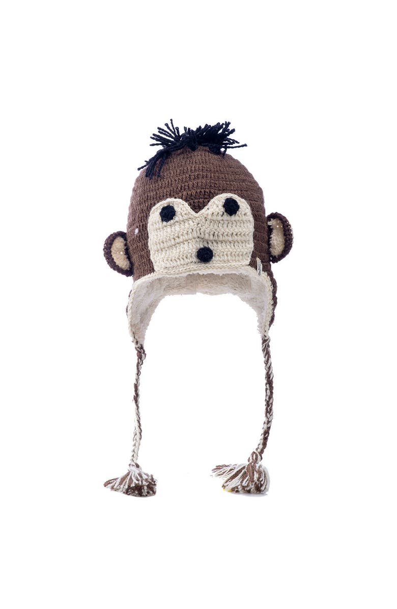 Nirvanna Designs Crochet Monkey Hat, Main, color, White Combo