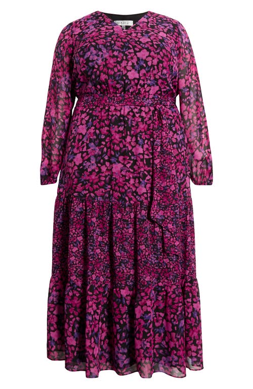 Kasper Floral Long Sleeve Tiered Maxi Dress In Purple