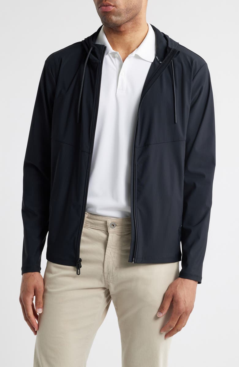 johnnie-O Marshal Stretch Nylon Hooded Jacket, Main, color, Black