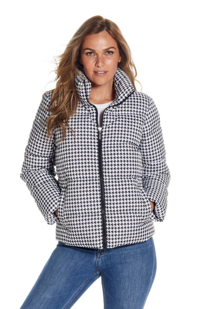 Houndstooth Puffer Jacket, Alternate, color, BLACK/ WHITE