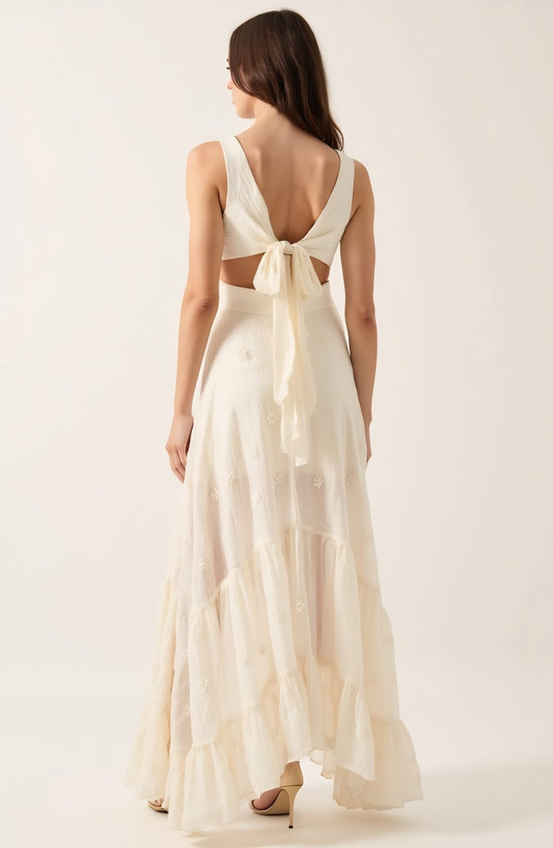 Modenaire High-Low Ruffle Hem Dress with Cutout Waist and Wrap Bodice, Alternate, color, Ivory