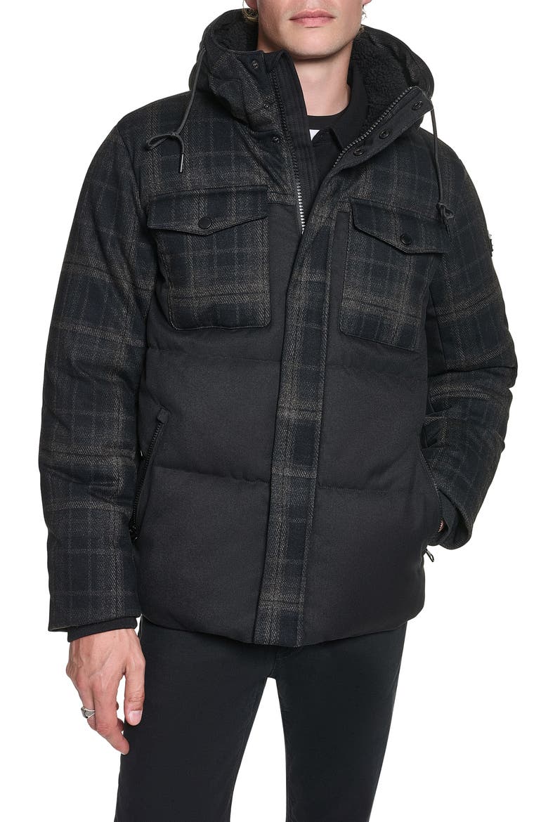 Mixed Media Hooded Jacket, Main, color, BLACK COMBO