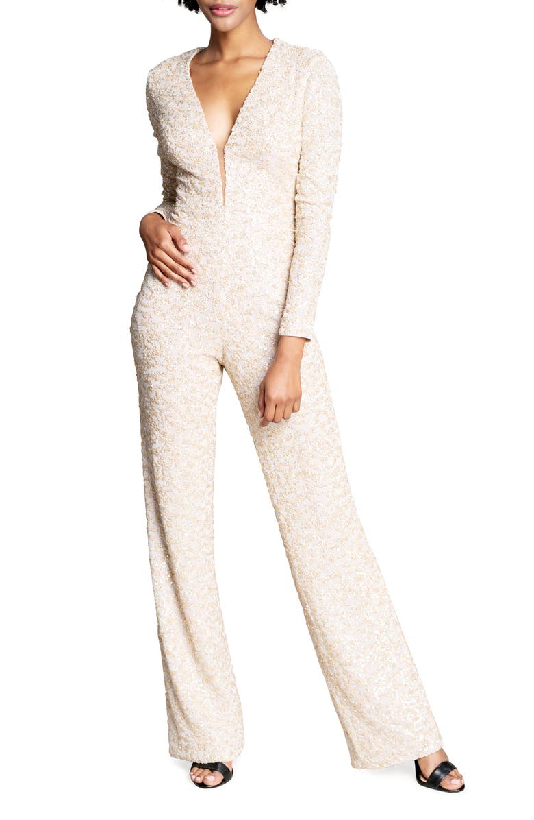 Dress the Population Peyton Sequin Long Sleeve Jumpsuit, Main, color,