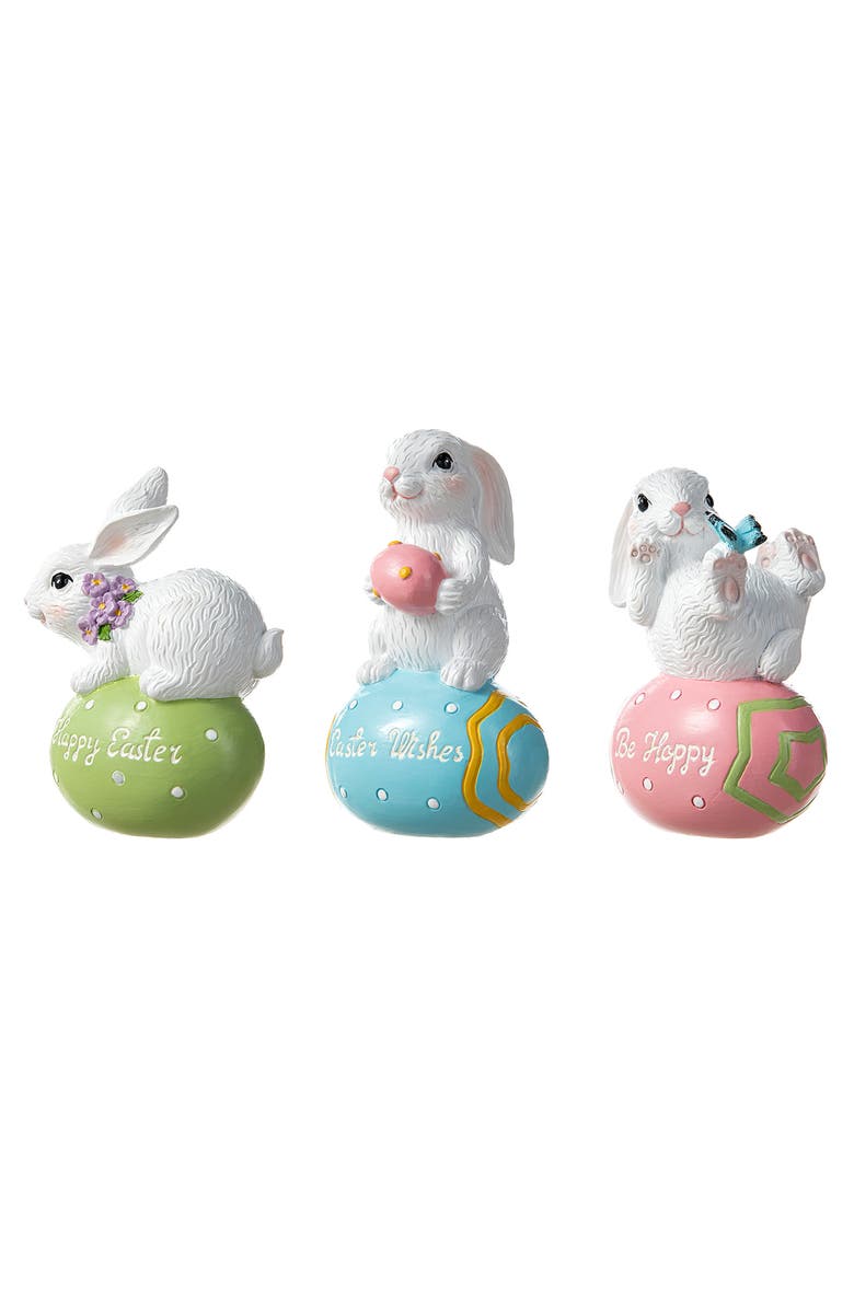 Glitzhome Set of 3 Easter Resin Bunny Table Decor, Alternate, color, White