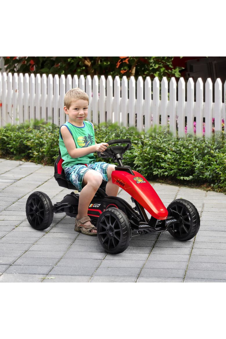 Kids Pedal Go Kart with Adjustable Seat Swing Axle Handbrake Shock Absorbing Wheels, Alternate, color, Red
