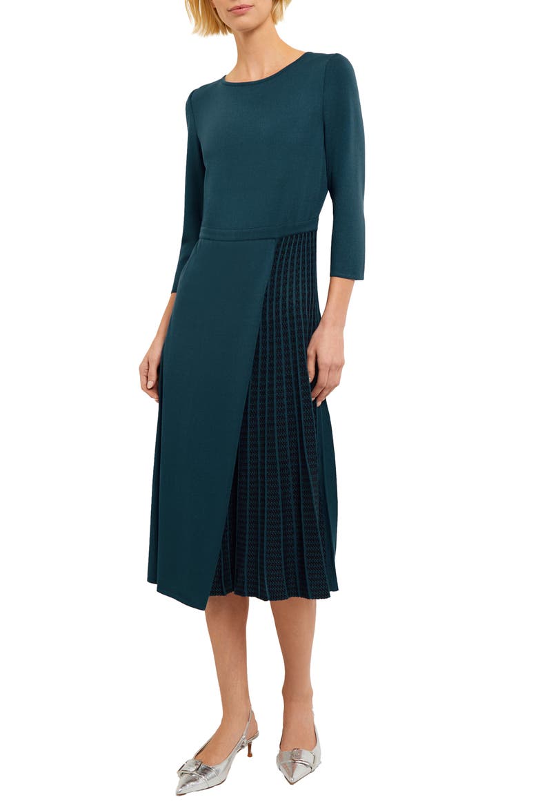 Contrast Panel Knit Dress, Main, color, MARINE TEAL/BLACK