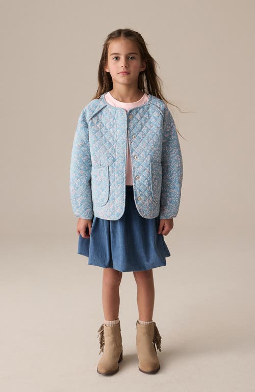 Shop Next Kids' Floral Cotton Snap-up Jacket In Blue