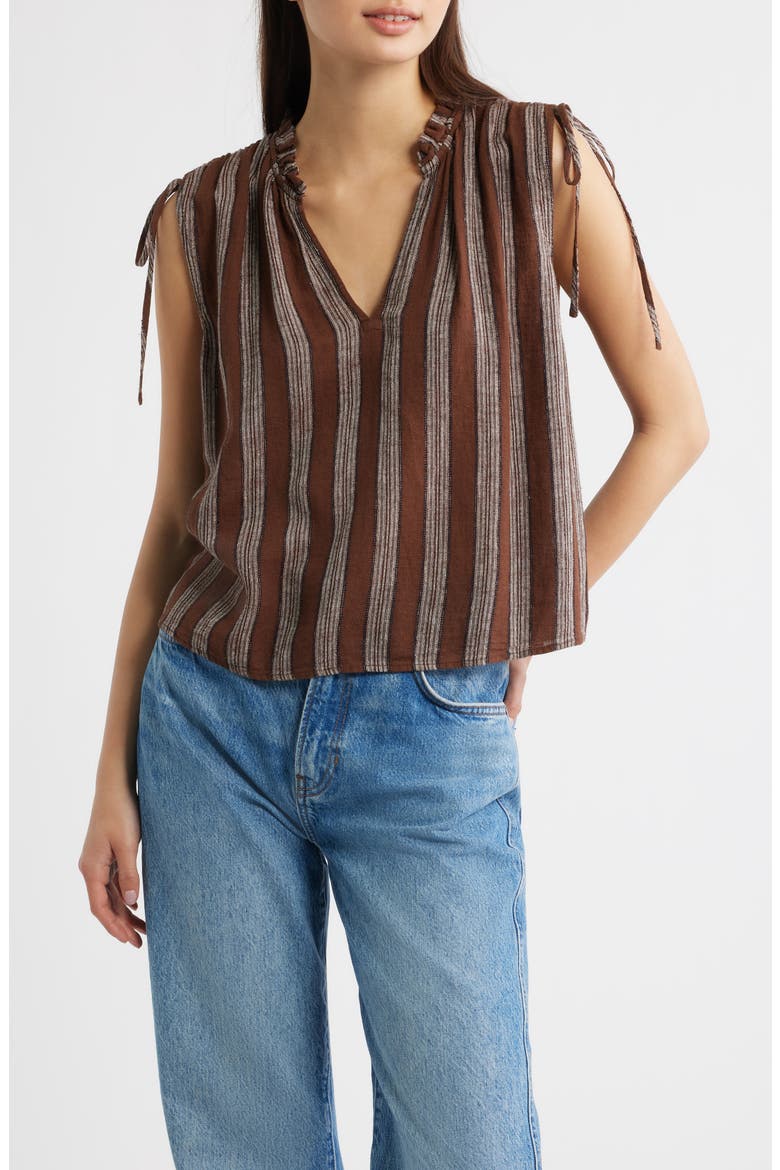 Sosa Stripe V-Neck Crop Top, Main, color, OAK STRIPE