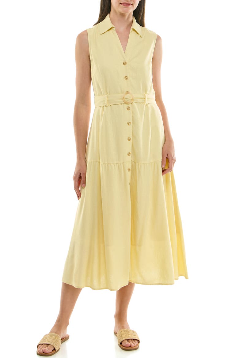 Sleeveless Belted Linen Shirtdress, Main, color, BUTTER
