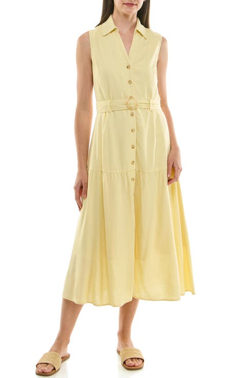 Sleeveless Belted Linen Shirtdress
