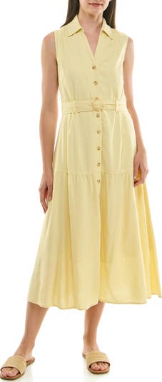 Nicole Miller Sleeveless Belted Linen Shirtdress Nordstromrack