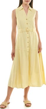 Nicole Miller Sleeveless Belted Linen Shirtdress