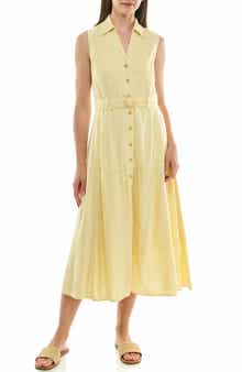 Nicole Miller Sleeveless Belted Linen Shirtdress