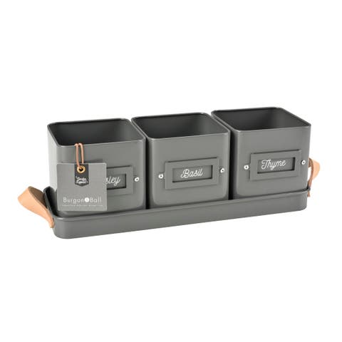 Herb Pots with Leather Handled Tray - Set of 3