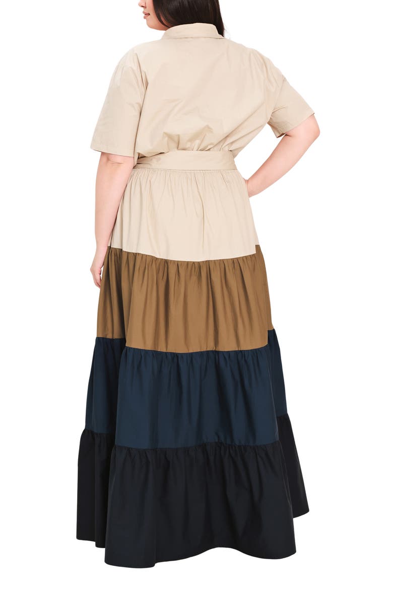 Tiered Button Front Maxi Dress, Alternate, color, NAVY BROWN